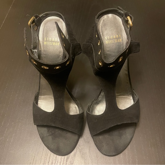 Stuart Weitzman French Cuff Suede Sandals - Women 37 (6-1/2) - Black - Picture 1 of 9